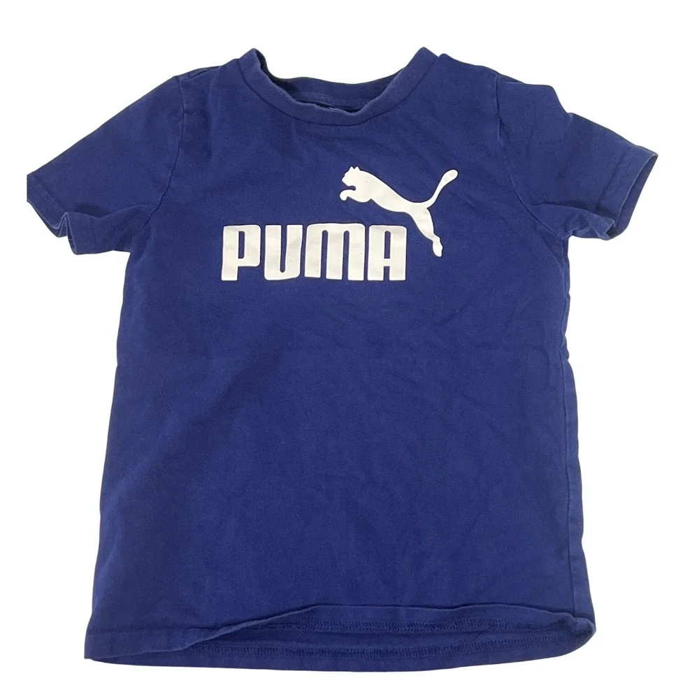 Puma Kids Blue White Short Sleeve Shirt Boys 4/5 Loungewear Athletic Sporty
